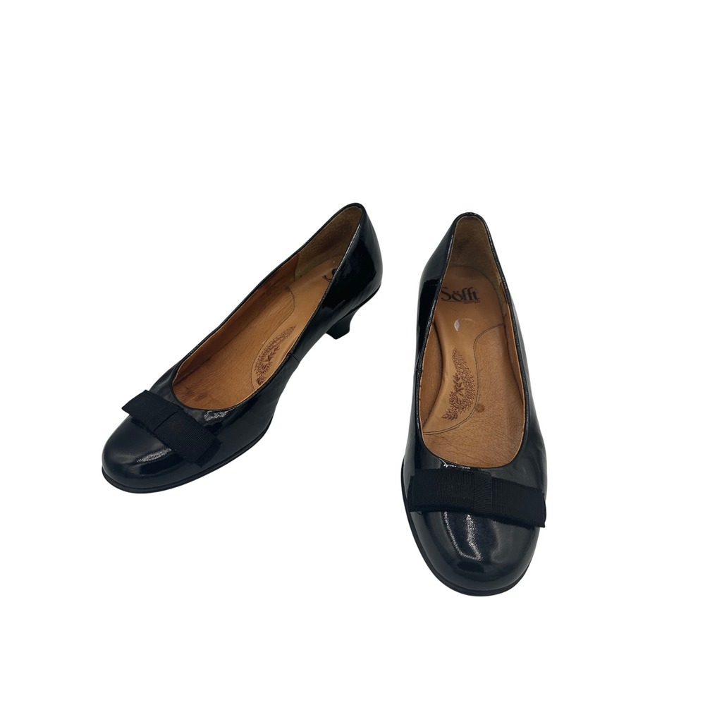 Sofft Pumps Womens 9.5M Black Good Patent Leather Kitten Heel Bow 1037011